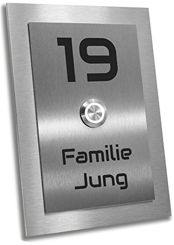 Jung-Edelstahl-Design Türklingel mit Gravur Dakota xl. Klingelplatte 17x12 cm. Led Taster weiß. Klingelschild V2a Edelstahl.