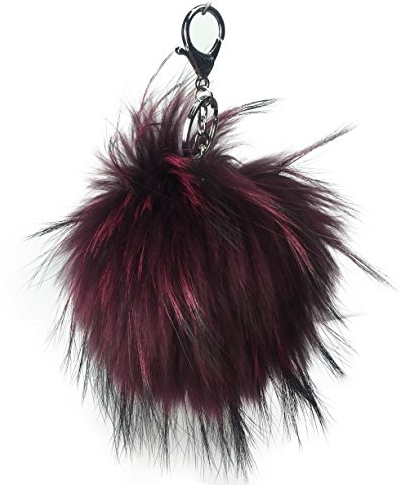 XXL Taschenanhänger Schlüsselanhänger Bommel Pelzbommel Fellbommel Pompon Pelz Fell Echtpelz ! viele Farben ! (Anhänger waschbär-weinrot-schwarz)