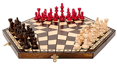 Einzigartig 3 Personen Schach | Master of Chess | Large Chess Board 40x35 cm | Schachbrett für Kinder und für Erwachsene - Engelhart Hochwertiges Massivholz Schachspiel