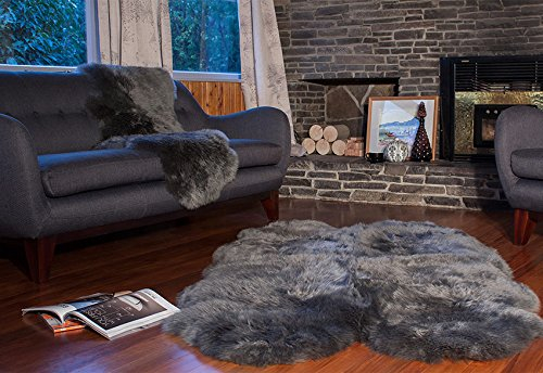 Schaffell Lammfell Teppich Kaminvorleger Wohnzimmerteppich 4-Fach 180x110cm grau dunkelgrau
