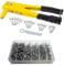 Heavy Duty Hand Rivet Gun 4 Head Nozzle Riveter Plus 1000 Assorted Pop Rivets