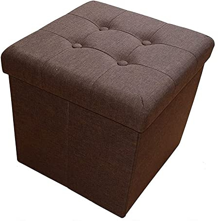 Natsen Sitzbank Aufbewahrungsbox mit Stauraum Sitzhocker faltbar belastbar bis 300 kg Leinen 38 x 38 x 38 cm (Dunkelbraun)