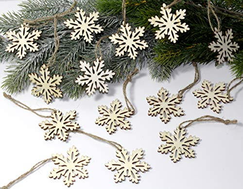 LB H&F 14er Set Christbaumanhänger Holz Christbaumschmuck Schneeflocke Natur DY (L)