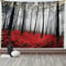 ABAKUHAUS Wald Wandteppich, Mystical Foggy Woodland aus Weiches Mikrofaser Stoff Waschbar ohne Verblassen Digitaldruck, 150 x 110 cm, Blassgrau Schwarz und Rot