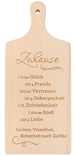 Spruchreif · XL Schneidebrett aus Holz mit Griff · Frühstücksbrettchen mit Gravur Rezepte · Küchenbrett mit Öse zum Aufhängen (Zuhause-Rezept)