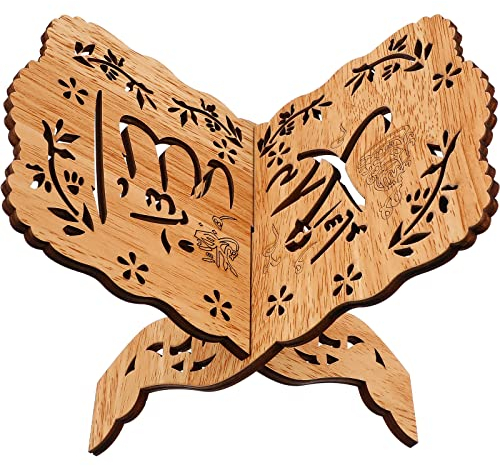 Amosfun Support Livre En Bois Avec Motif Ajouré, Porte Coran Pliant Pour Lecture Et Affichage, Accessoire DéCoratif Pour Maison