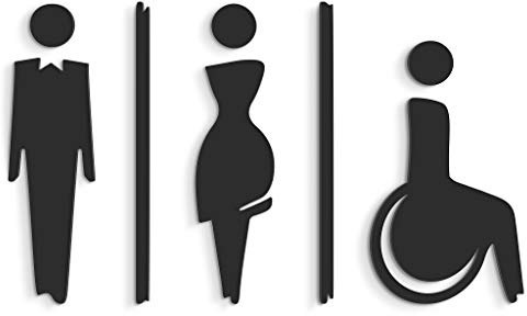 Signs - Geprägt Toilette türschild SA112 wc schilder selbstklebend, Damen Herren Behindert Aufkleber, Mann Frau Rollstuhlfahrer Badezimmer (3 Symbole Ihrer Wahl, Schwarz)