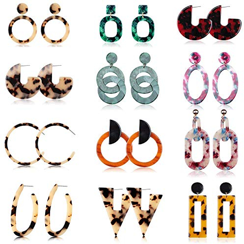 Finrezio 12 Paare Acryl Melierte Creolen Set Harz Tropfen Baumeln Schmuck Für Frauen Mädchen Stil B