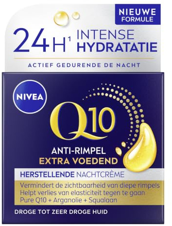NIVEA Q10 Soin de Nuit Extra Nourrisant (1x50 ml), crème anti rides enrichie en Q10 pur & Huile d'Argan, crème anti-âge nourrissante, soin hydratant visage peaux sèches à très sèches