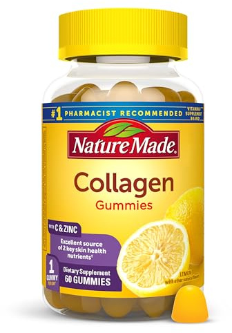 Nature Made Collagen Gummies with Vitamin C, Zinc, Biotin, Hydrolyzed Collagen Peptides for Women and Men, Healthy Skin Support Supplement, 60 Gummies, 60 Day Supply