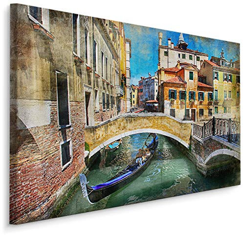 Muralo Leinwandbilder 30x20 Venedig Stadt Kanal Leinwand Wandbild Kunstdruck Wasser Gasse Boote Gondeln Schlafzimmer Wohnzimmer Wanddekoration Design XXL 414 Br. 30 cm x Hö. 20 cm