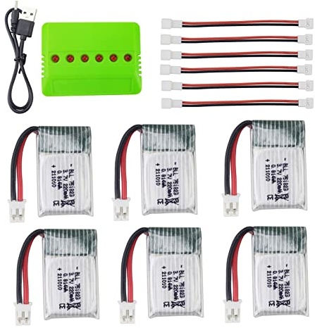ZYGY 6St. 3.7V 220mAh Lipo Batterie & 6in1 Balance Ladegerät für E010 E010C E011 E011C E013 GoolRC T36 NINHUI NH010 F36 H36 HS210 SANROCK GD65A ATOYX AT-66 Quad-Rotor-Drohne