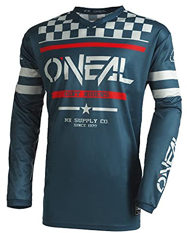 O'NEAL | Motocross-Jersey langarm | MX Enduro | Gepolsterter Ellbogenschutz, V-Ausschnitt, atmungsaktiv | Element Jersey Squadron V.22 | Erwachsene | Petrol Grau | Größe M