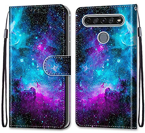 Mo-Somnus Kompatibel mit LG K61 Hülle, Leder Handyhülle mit Kartenfach Geld Slot Ständer PU Ledertasche TPU Bumper Wallet Flip Brieftasche Magnetische Schutzhülle Case Etui (Himmel)