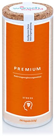 Wunschkapsel STRESS Premium Ergänzung | für Stressabbau und Stressresilienz | mit L-Theanin, Ocibest, Rhodiola rosea und Ashwagandha | 290 vegane Kapseln aus deutscher Manufaktur, XL-Reichweite