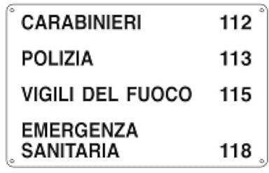 NEW CARTELLO SEGNALETICO - Numeri Utili - Adesivo Extra Resistente, Pannello in Forex, Pannello In Alluminio (ADESIVO 20X31 CM)