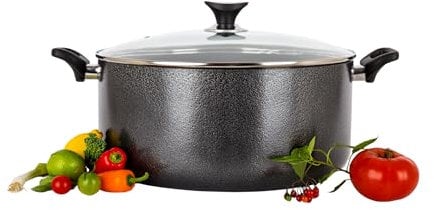 24cm Aluminum Casserole Dish with Tempered Glass Lid - Induction Compatible, Non Stick, Easy Clean, Cooking Pots - Perfect Stock Pot, Dutch Oven, Stew Pot, Oven Dishes and Pasta Pot