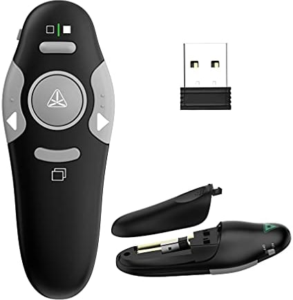 QUI Presentation Clicker Pointer, 100 m kabellose Presenter Remote PPT PowerPoint Clicker, 2,4 GHz Präsentations-Zeiger Slide Advancer für Mac, Laptop (grüne Funktionsanzeige)