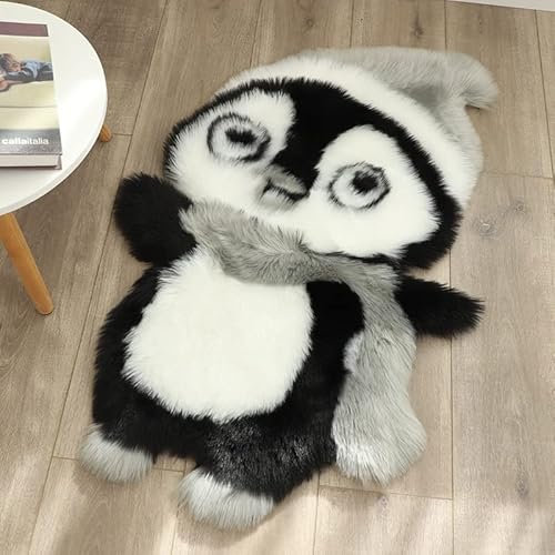 BYVUTE Pinguin-Form Teppich, Niedlicher Lammfell-Teppich, Weiches Kunstfell, Flauschig, Bequem, 60 x 95 cm, Weiß