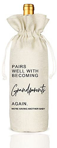 Socive Sac à vin en toile de jute avec cordon de serrage pour annonce de grossesse, cadeau pour grand-mère