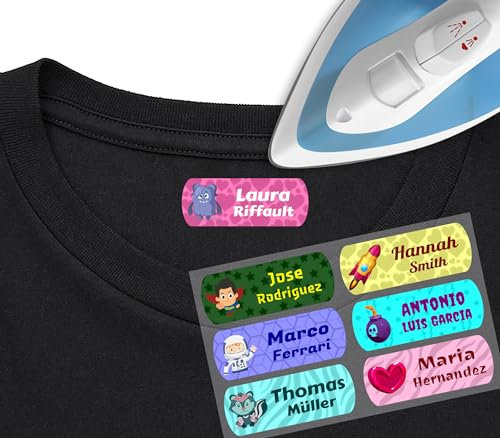 100 Etiquetas Adhesivas para Ropa Personalizadas. Medida 5cm x 2cm. Pegatinas termoadhesivas para planchar. (Iconos Videojuego)