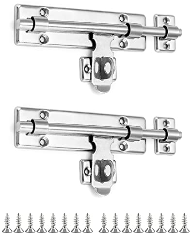 QWORK® 2 Pack PadBolt Gate Bolts 6 Inch/16cm, Stainless Steel Lockable Sliding Bolt for Use with Padlock