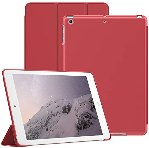 JETech Hülle für iPad Air 1 9,7 Zoll (Modell 2013, 1. Generation), Schützende Harte Rückenschale Weiche Berührung Tablet Ständerabdeckung, Auto Wachen/Schlafen (Rot)
