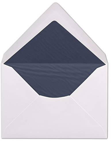 75 DIN C6 Briefumschläge - Weiß gefüttert mit dunkelblauem Seidenpapier - 11,4 x 16,2 cm - 100 g/m² Nassklebung Brief-Hüllen ohne Fenster von Ihrem Glüxx-Agent