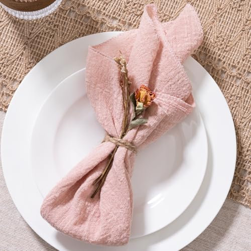 MLMW Lot de 6 serviettes de table en lin lavables en vrac pour fête de mariage, fête prénatale, fête prénuptiale, anniversaire, révélation du sexe - Rose - 41 x 41 cm