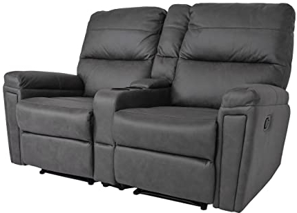 Mendler 2er Kinosessel HWC-K17, Relaxsessel Fernsehsessel Sofa, Nosagfederung Getränkehalter Fach - Stoff/Textil dunkelgrau