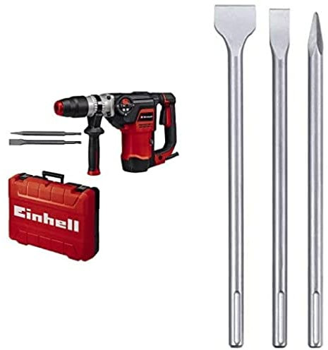 Einhell Marteau-perforateur TE-RH 40 3F (puissance de 1 050 W, mécanisme de frappe pneumatique, force de frappe de 10 J, mandrin SDS-max, vendu avec burin plat et pointeau) + Jeu de 3 burins