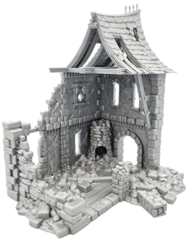 QP3D – Bâtiment médiéval en ruine de bataille – Paysage de terrain de maison fantastique pour table et RPG 28–32 mm Miniatures Wargame Props DND D&D, impression 3D et peinture