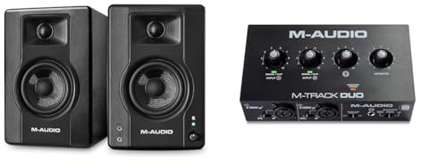 M-Audio BX4 BT – Monitores de Estudio, Altavoces Bluetooth de 4,5 120W, Altavoces para PC & M-Track Duo - Interfaz Audio, Tarjeta de Sonido USB para grabación