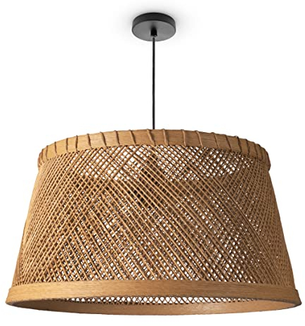 Paco Home Plafonnier Bambou Boho Salon Lampe En Osier Suspendue Nature Vintage E27 Rétro Bar, Type de lampe:Lampe à suspension - Type 3, Couleur/Taille:Beige (Ø42 cm)