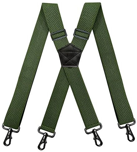 Linghe Hosenträger für herren 38mm Breit mit einem sehr starken 4 dreh bare Haken X-Form für Männer und Damen Einstellbar und Elastisch (Armeegrün)