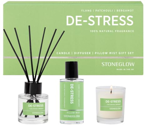 STONEGLOW CANDLES LONDON Wellbeing - De-Stress - Home Fragrance Geschenkset (Kerze/Diffusor/Kissenspray)