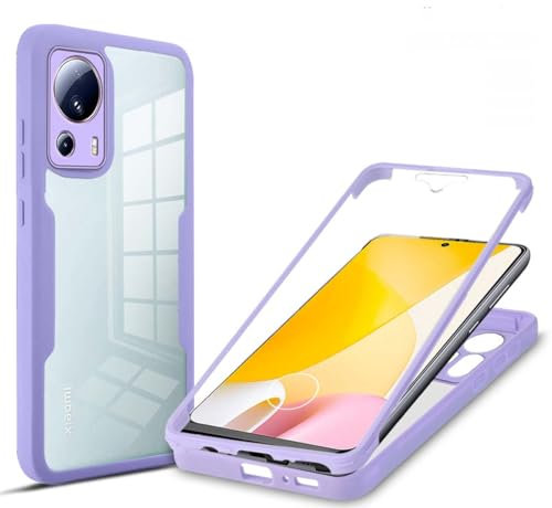 PEIYE Funda para Xiaomi Mi 13 Lite, 360 Grados Completa Protección Bumper Transparente Carcasa [ Protector de Pantalla Integrado ] -Morado