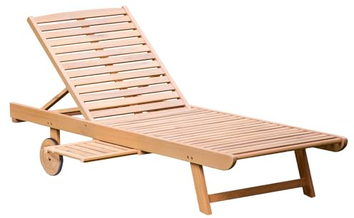 Happy Garden Bain de Soleil Pliant en Acacia KANAWA avec Tablette coulissante