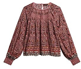 Superdry Damen Gesmoktes Oberteil aus Webstoff mit Print Französischer Geblümter Pfirsich 34
