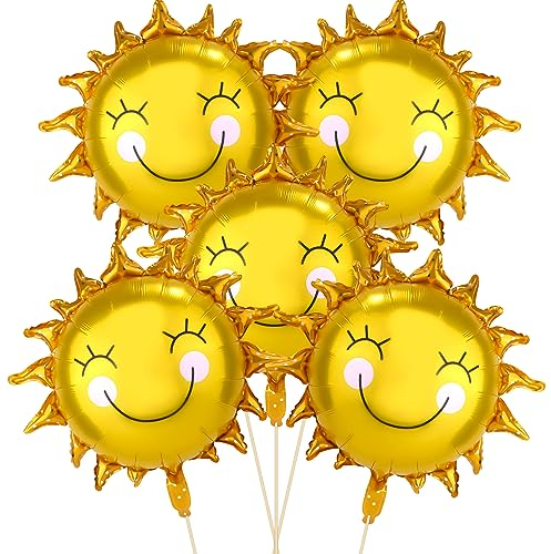 5 Stück Sonnenballon, 66 cm Sonnengesichtsballon für Party Sommerballons für Sonnenschein Folienballons für Party Geburtstagsdekorationen