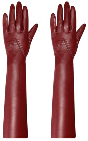 Harssidanzar Damen Opera Ellbogen Lange Lederhandschuhe Vintage Abend Lammfell Handschuhe Touchscreen Kleid Leder Handschuhe SL023EU,Rot,Größe M