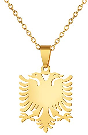 Albanian Eagle Flag Country Map Necklace - Retro Ethnic Style Charm Pendant 50Cm Clavicle Chain, For Women Men Patriotic Sweater Choker Jewelry Gifts,Yellow,Long:50Cm