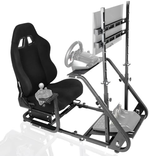 Minneer Racing Sim Cockpit with Monitor Mount and Gaming Seat(Black) Fit for Logitech Thrustmaster Fanatec G923 G29 G920 T80 T150 Enhanced Professional Driving Stand Without Wheel Shifter Pedal