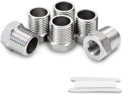 Bwintech 6 Stück 1/8 Innengewinde auf 3/8 Außengewinde BSP Gewinde Edelstahl 304 Sechskantbuchsen Reduzierverbinder für die Umwandlung von Rohrverbindungen