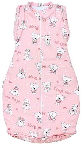 TupTam Baby Pucksack OEKO- TEX zertifizierte Materialien Swaddle Bag Wattiert Babyschlafsack 2.5 TOG unisex, Farbe: Wattiert 2.5 TOG/Bärchen Hug Me Rosa, Größe: 0-3 Monate
