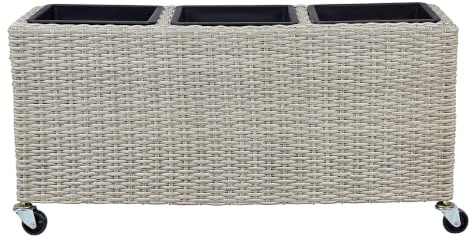 Garten Blumenkasten mit Rollen Rattan braun rechteckig Pflanzkasten Boho Bellis