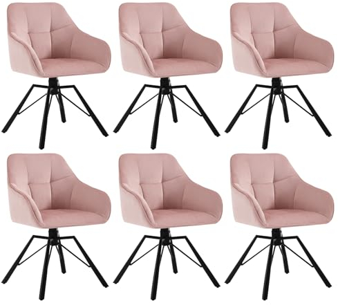 WOLTU Esszimmerstühle drehbar 6er Set, für Esszimmer Wohnzimmer, Bequeme Küchenstühle gepolstert mit Armlehnen Rückenlehne, mit Samtbezug, Rosa
