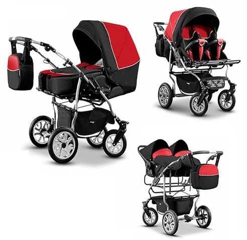 Zwillingskinderwagen 3 in 1 City Twin inkl. Autositze - 15 Teile - in 19 Farben