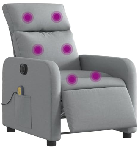 vidaXL Massagesessel Elektrisch, Sessel Verstellbare Rückenlehne Fußteil, Fernsehsessel Relaxsessel mit Liegefunktion, Liegesessel Polstersessel Ruhesessel, Hellgrau Stoff