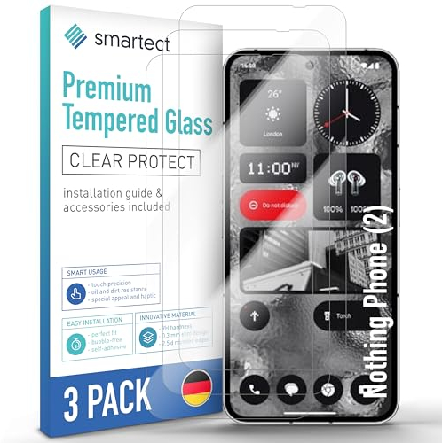 smartect Schutzglas [3 Stück, Klar] kompatibel mit Nothing Phone (2), HD Schutzfolie Anti-Kratzer, Blasenfrei, 9H Härte, 0.3 mm Ultra-klar, Ultrabeständig